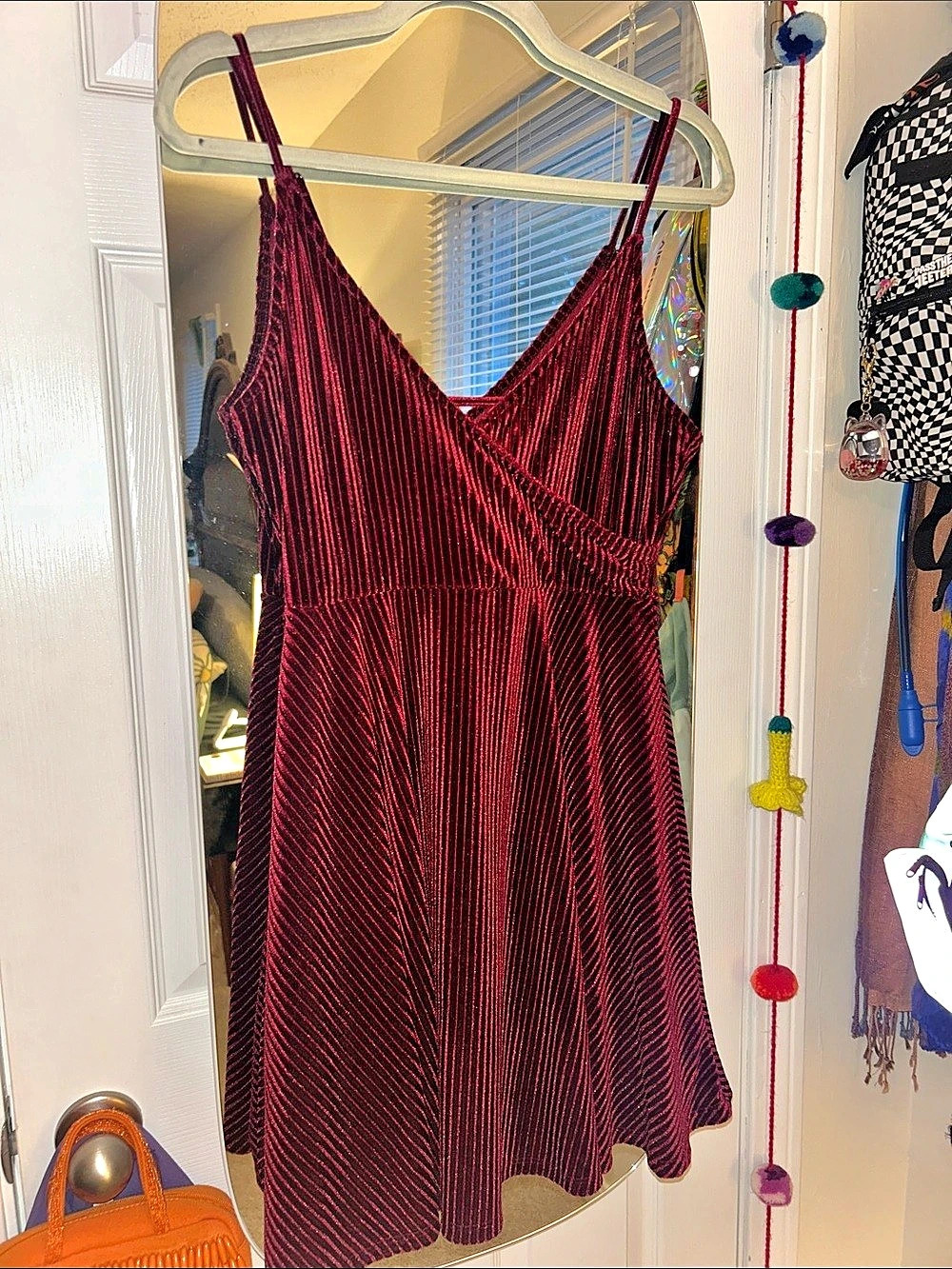 Forever 21 Crushed Velvet Skater Mini Dress Red Small